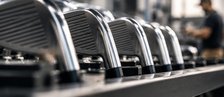 Palos de golf en proceso dentro de la planta